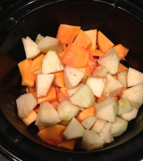 Chop Squash, Apples, Garlic, and Onion